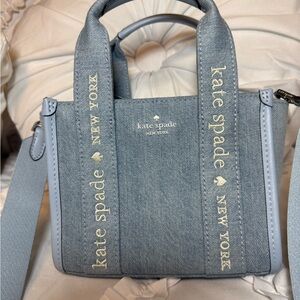 Kate Spade Mini Gray Denim Tote with Cream Accents